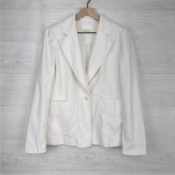 Anthropologie White Collared Linen Elvire Blazer Jacket - Picture 2 of 12
